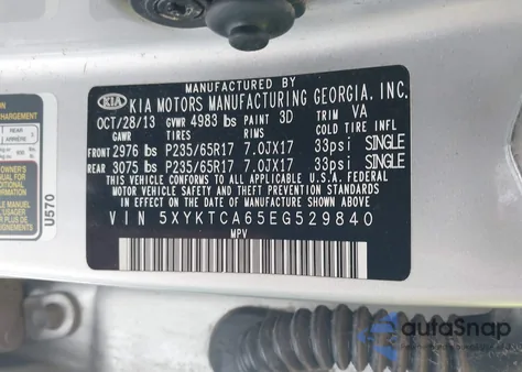 2014 Kia Sorento Lx from USA, damaged, VIN 5XYKTCA65EG529840